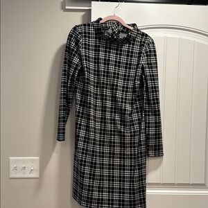 Talbots Black and White Sheath Dress with Mock Neck